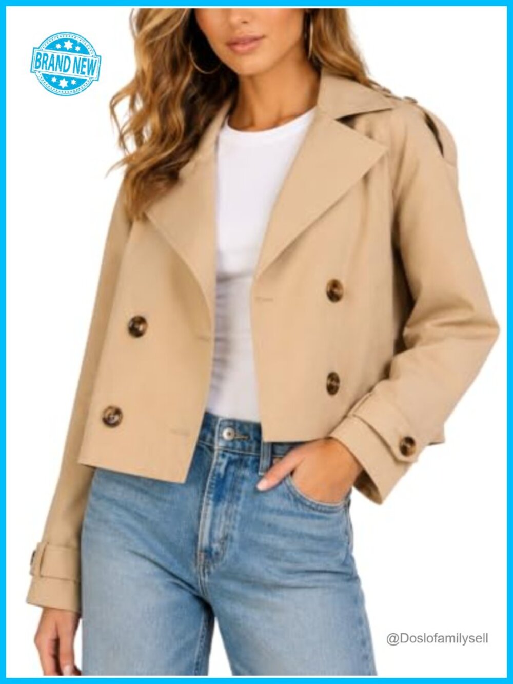 Oversized Cropped Double-Breasted Trench Jacket Lapel Lightweight